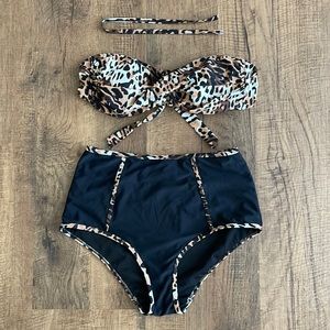 Marina West High rise Retro 2 piece woman’s swim suit black/leopard print